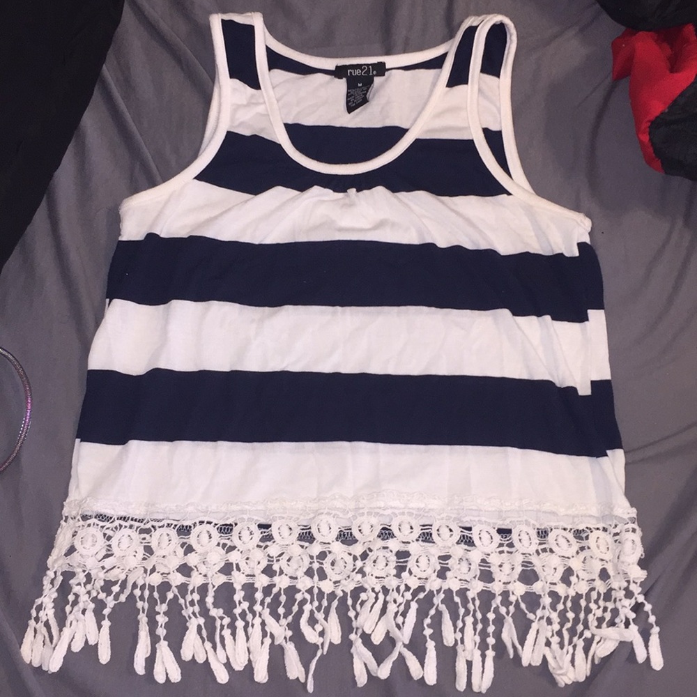 Medium size blue and white tank top